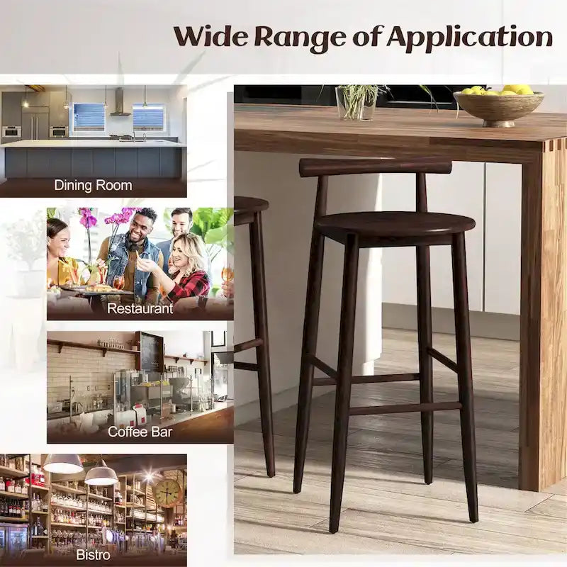 Gymax Bar Height Stools Set of 4 Bar Chair w/ Acacia Wood Frame