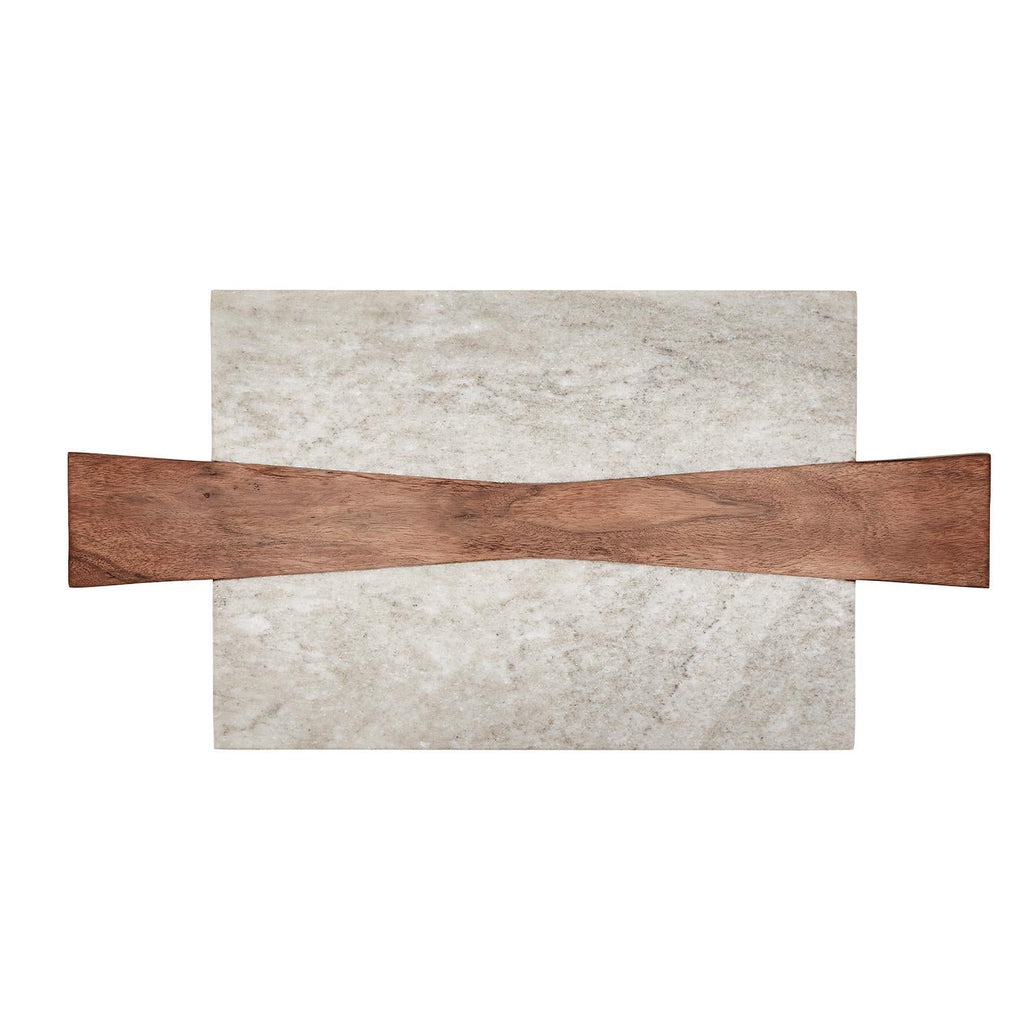 Perfectly Polished Marble Charcuterie / Tapas / Cheese Serving Board with Acacia Wood Accent