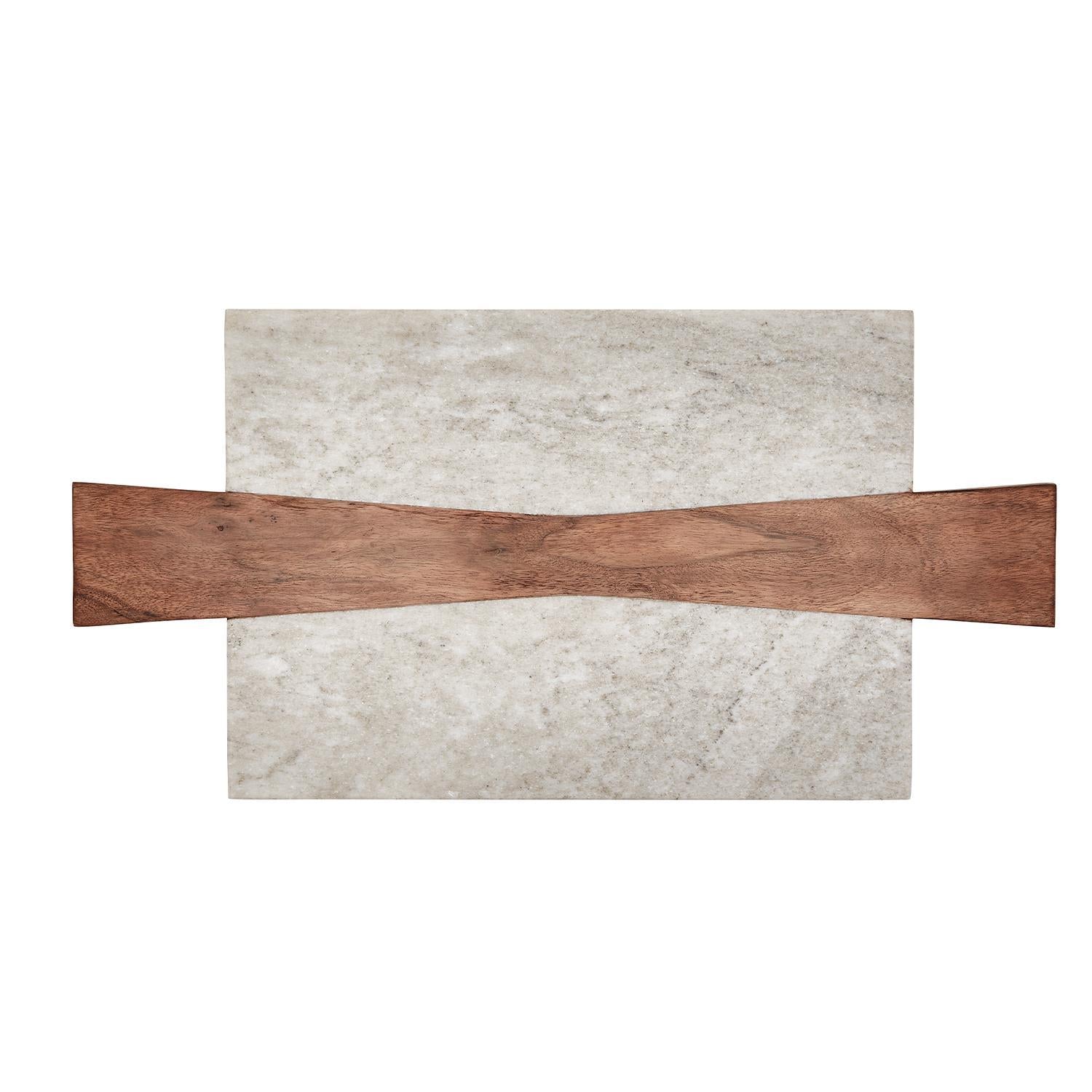 Perfectly Polished Marble Charcuterie / Tapas / Cheese Serving Board with Acacia Wood Accent
