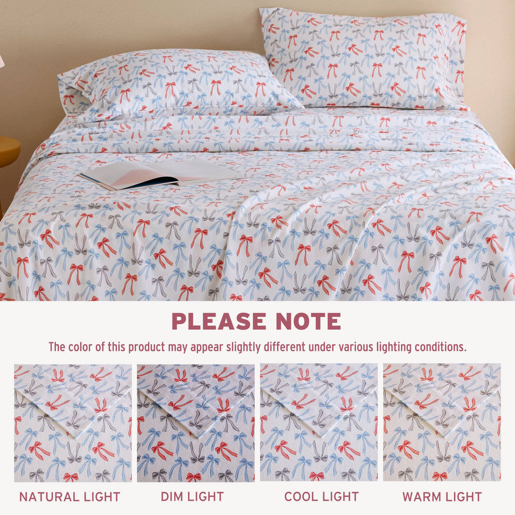 Happy Bows 100% Cotton Flannel Pigment Printed Sheet Set