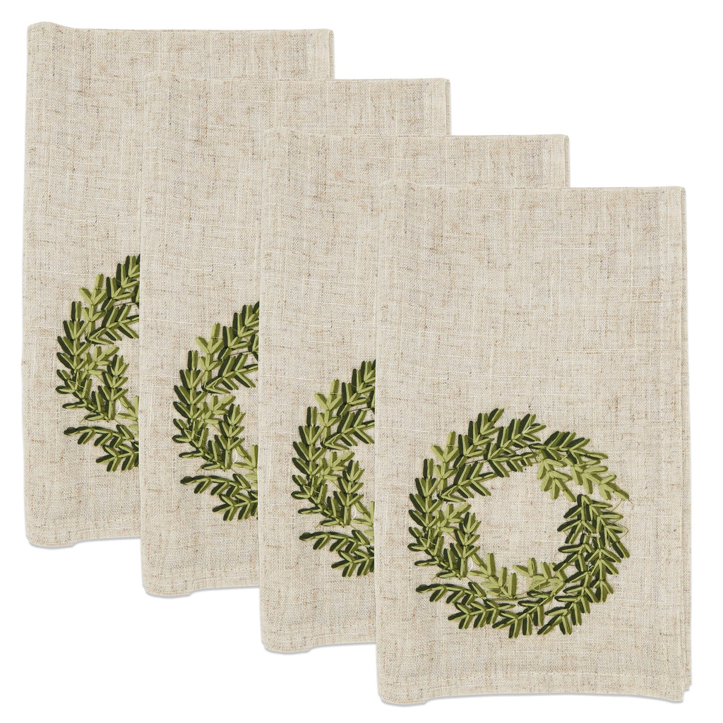 Festive Wreath Embroidered Napkin, Set of 4