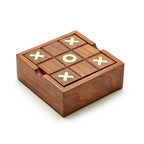 2-in-1 Game Set in Hand-Crafted Storage Box Includes Tick-Tac-Toe and Solitaire