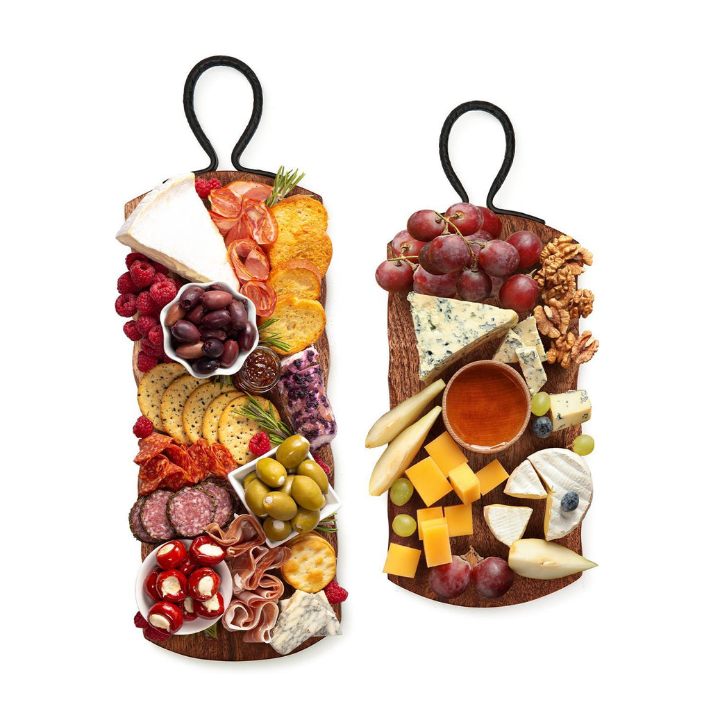 Rustic Edge Serving Boards w/Hammered Iron Handle, Set of 2