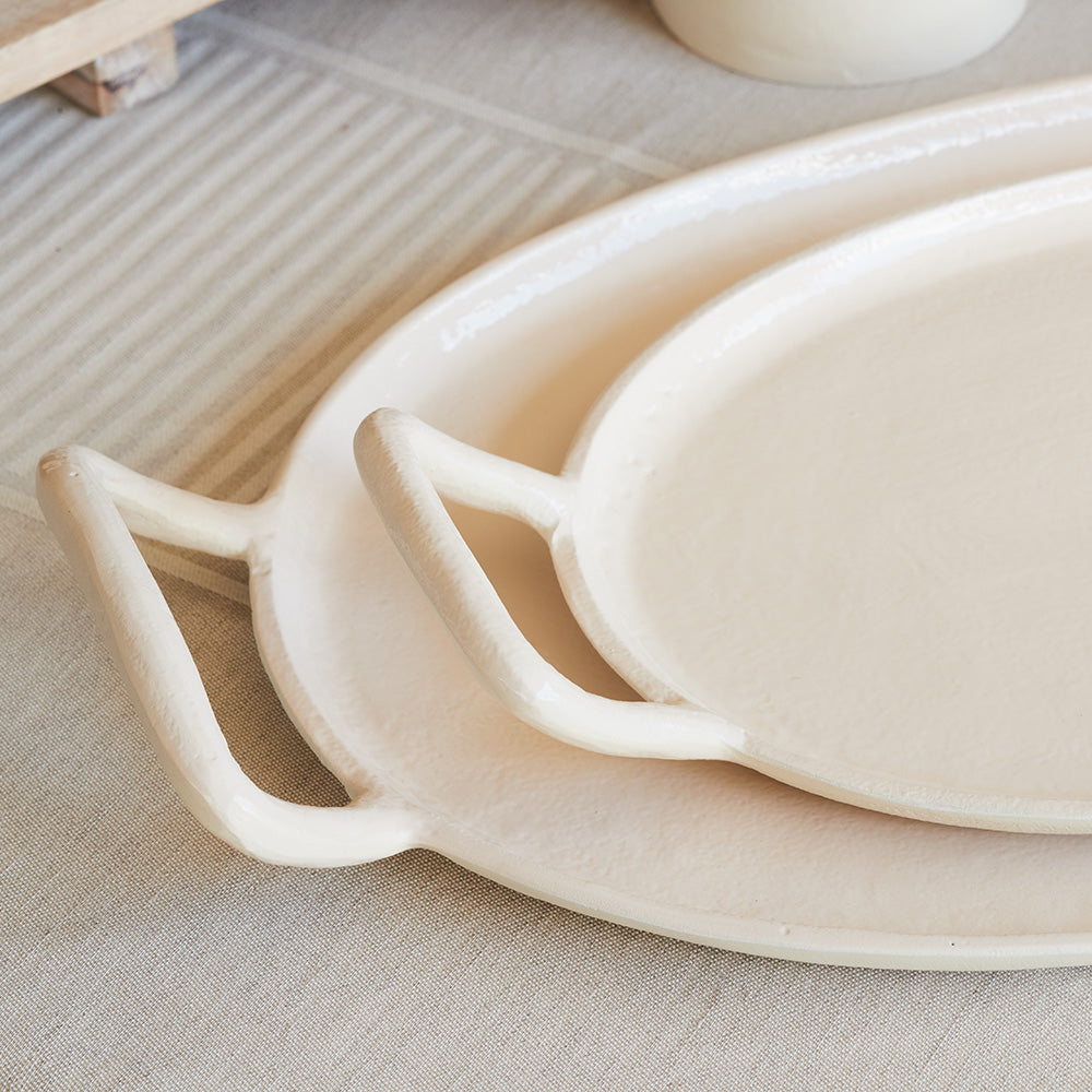 Aluminum Tray with Handle in Cream, 16 x 9.5 in
