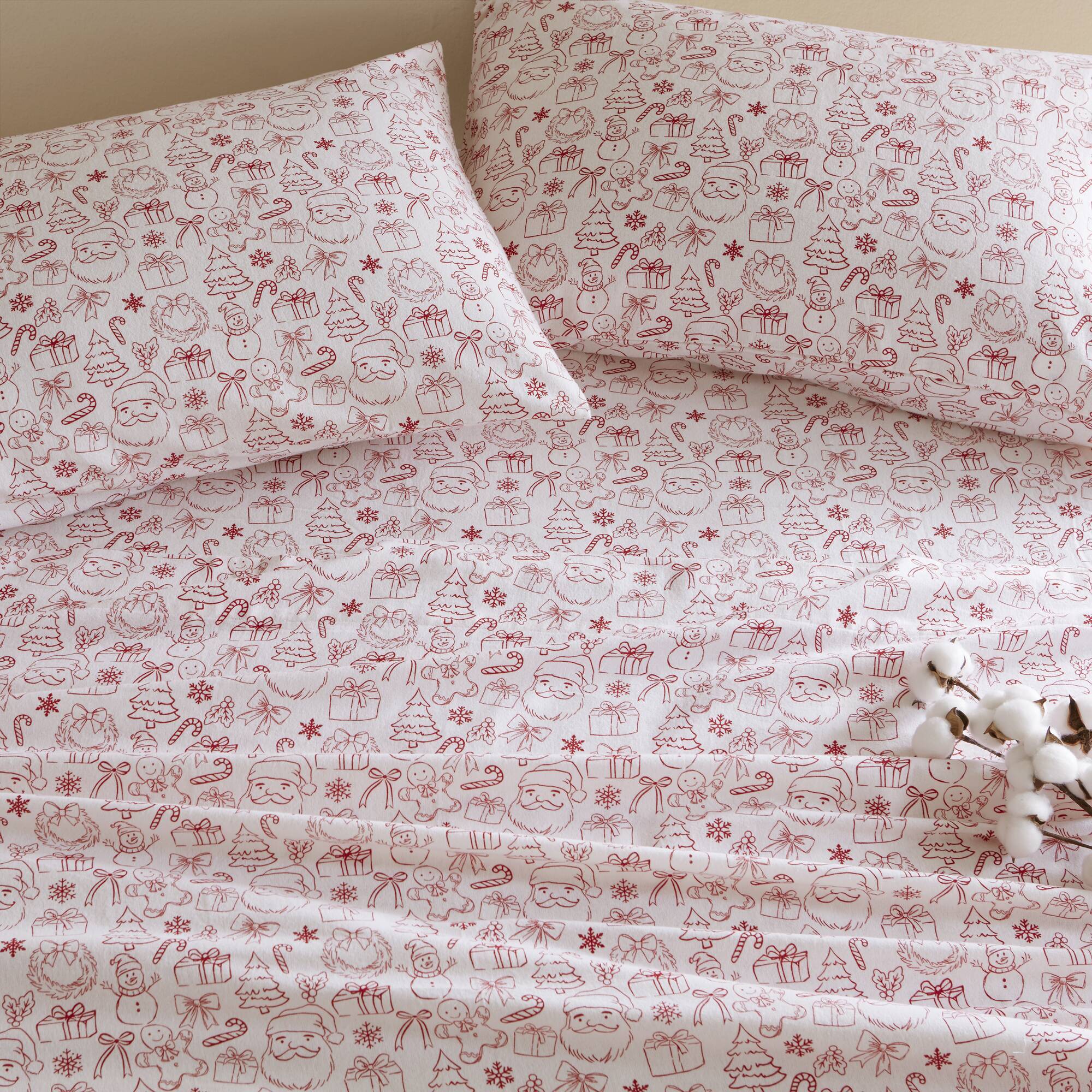 Holiday Doodles 100% Cotton Flannel Pigment Printed Sheet Set