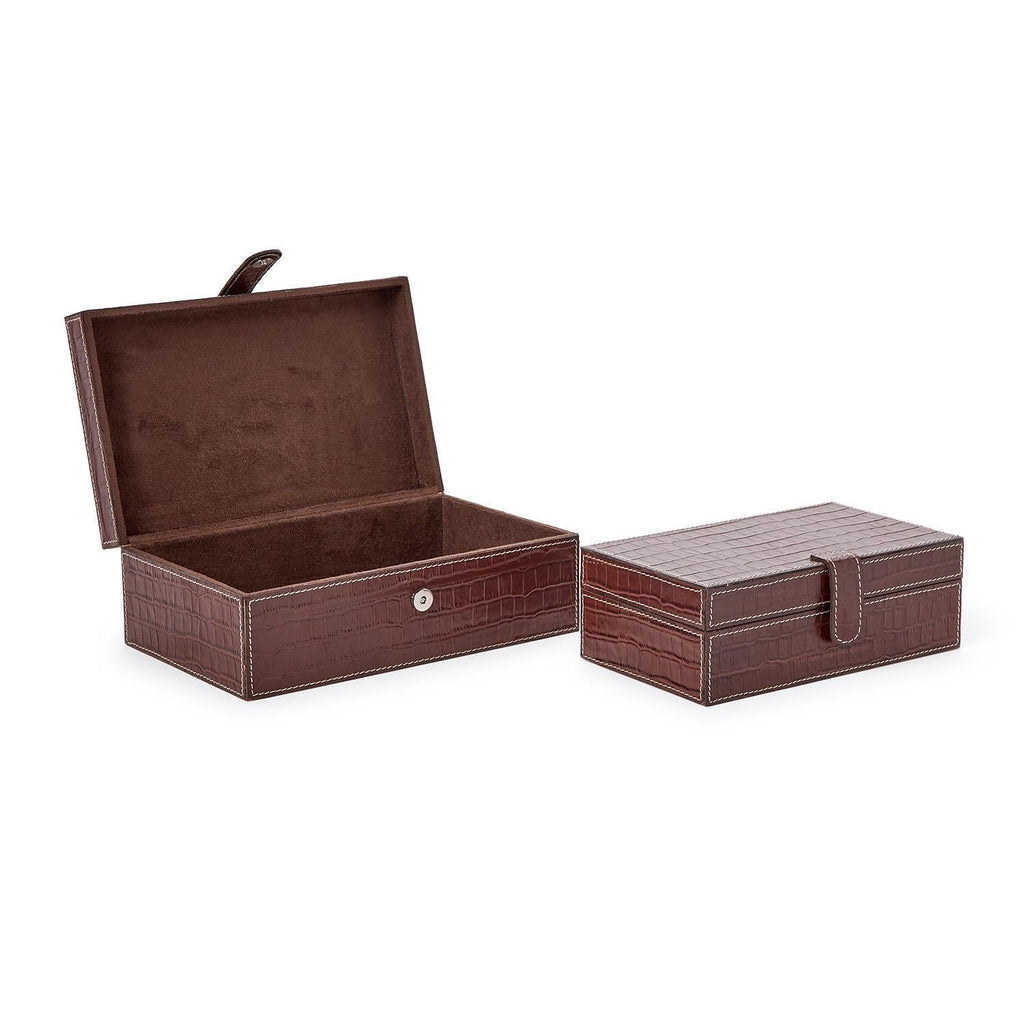 Genuine Leather Reptile Pattern Storage Boxes, Set of 2