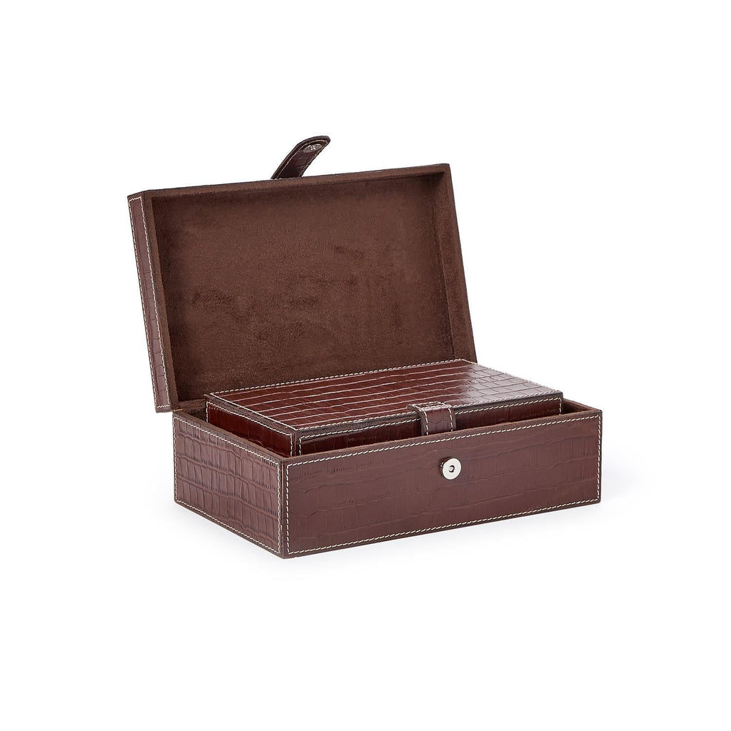 Genuine Leather Reptile Pattern Storage Boxes, Set of 2
