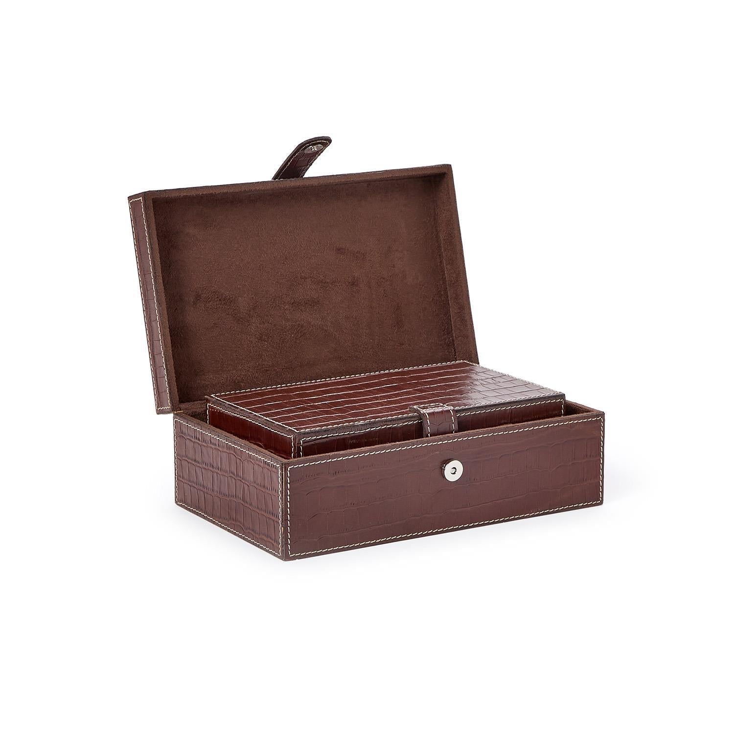 Genuine Leather Reptile Pattern Storage Boxes, Set of 2