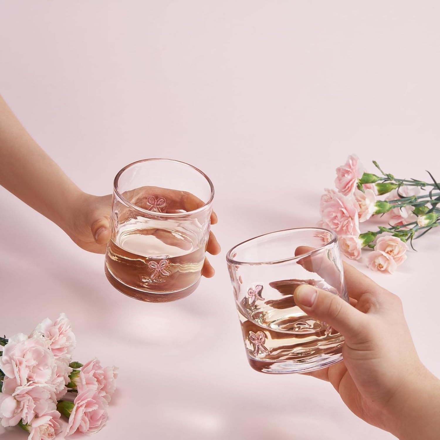 Bowtie Tumblers Set Stylish Break Resistant Acrylic Drinkware for Cocktail Wedding Gift Use - Set of 2 Pink