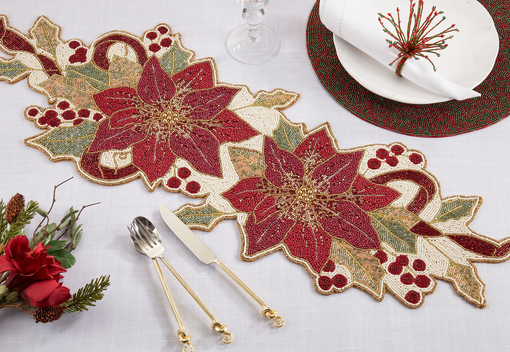 Beaded Poinsettia Table Runner