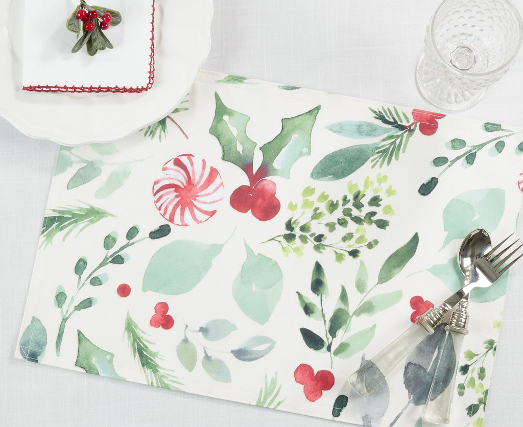 Christmas Foliage and Candy Canes Placemat, Set of 4