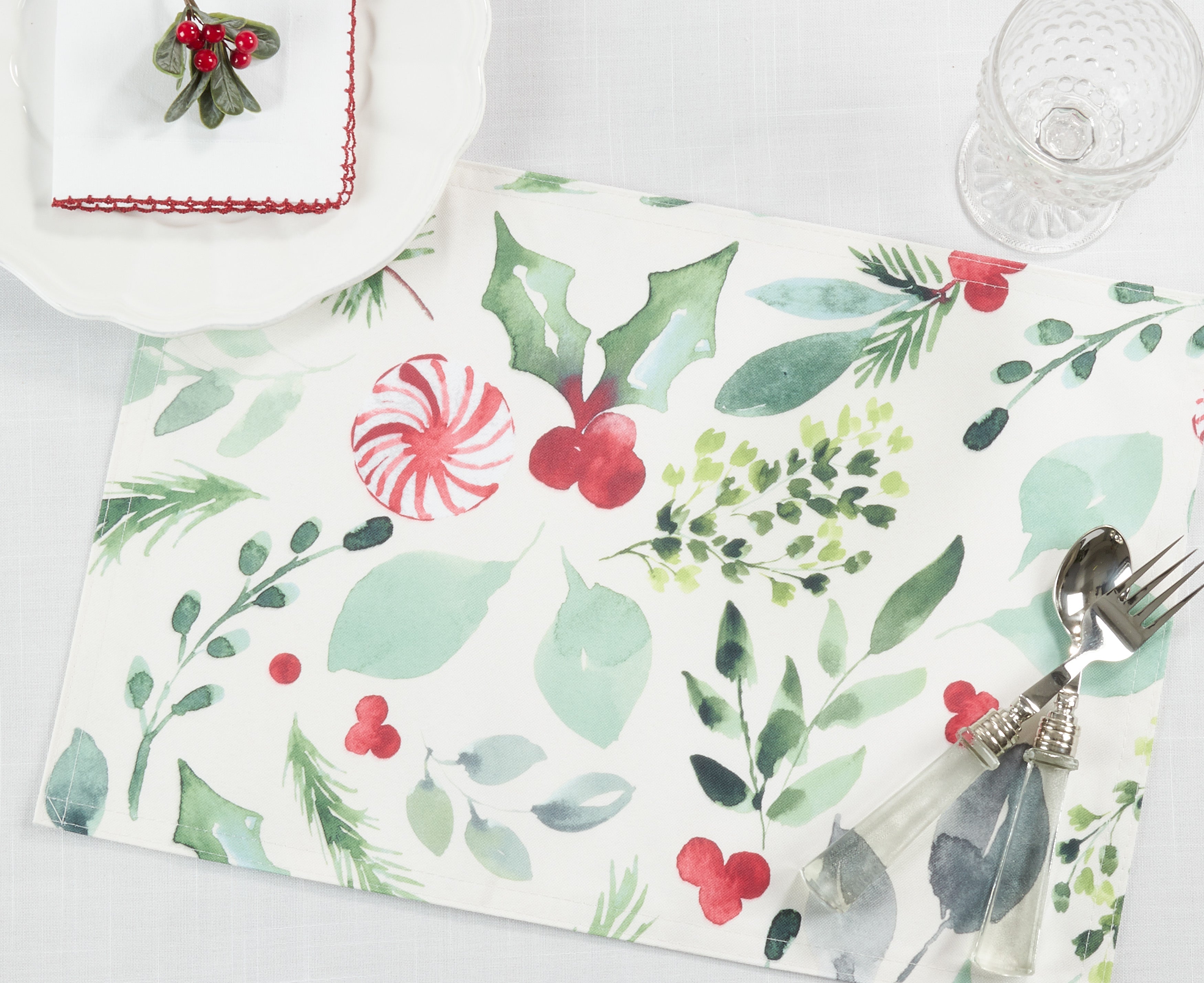Christmas Foliage and Candy Canes Placemat, Set of 4