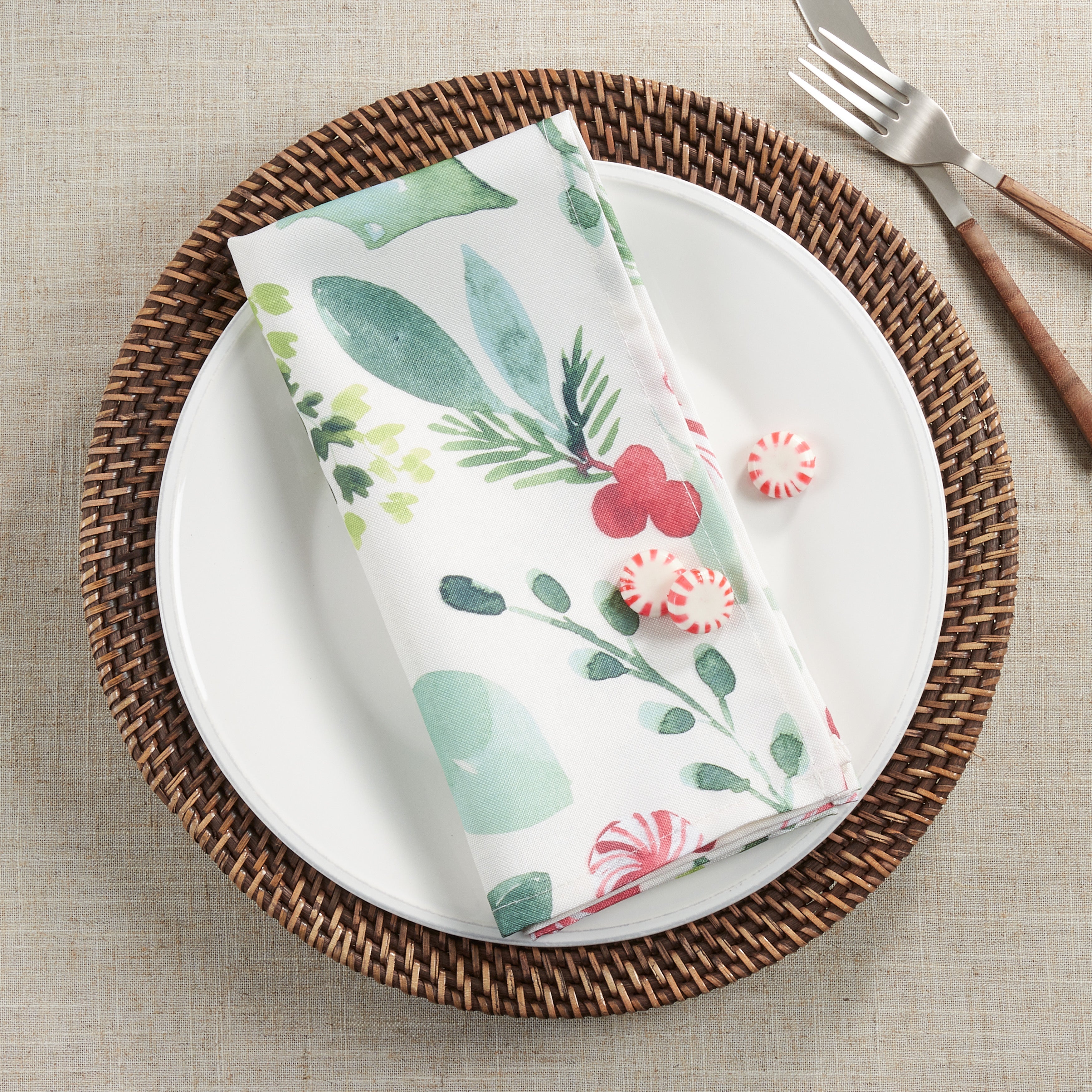 Christmas Foliage and Candy Canes Table Napkin, Set of 12
