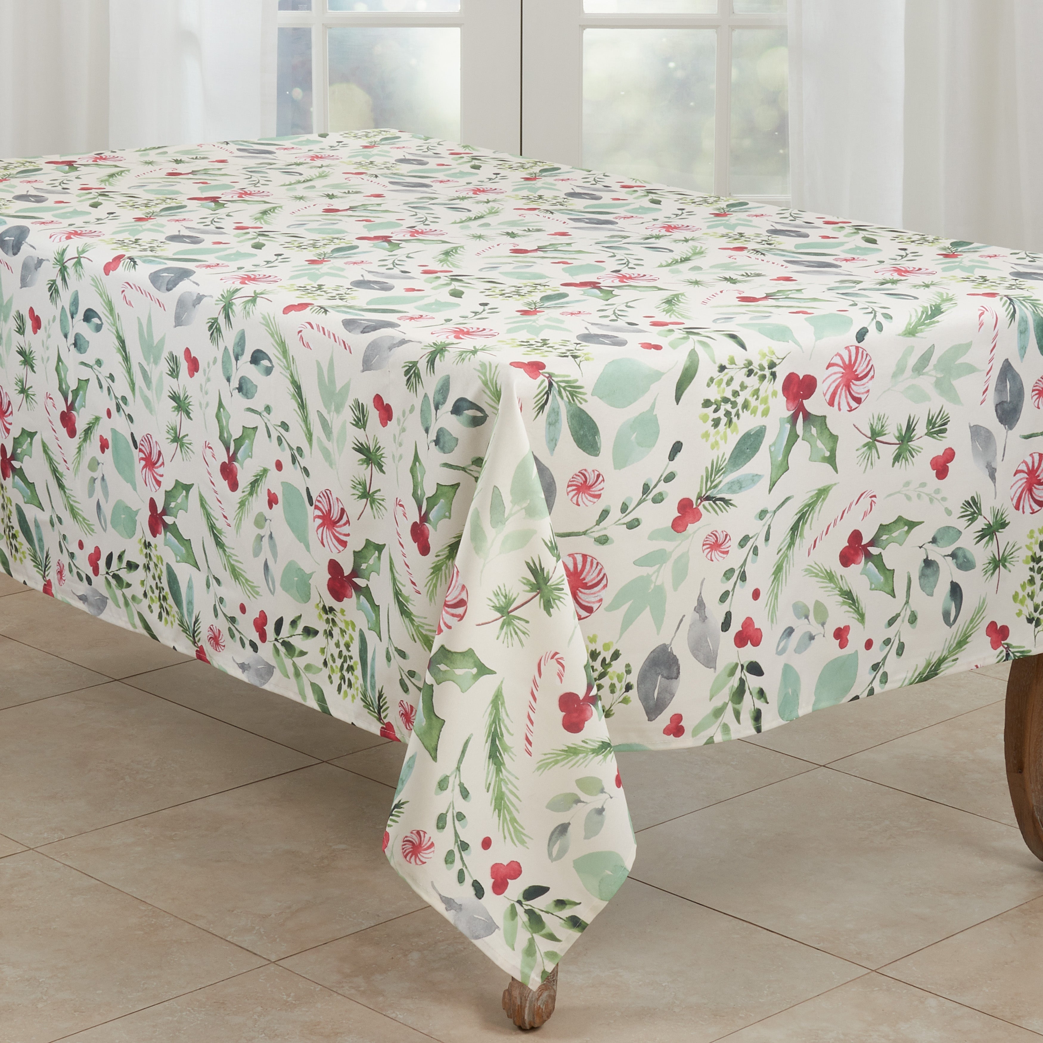 Christmas Foliage and Candy Canes Tablecloth