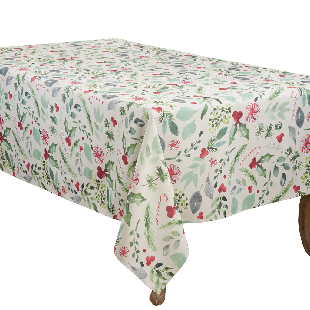 Christmas Foliage and Candy Canes Tablecloth