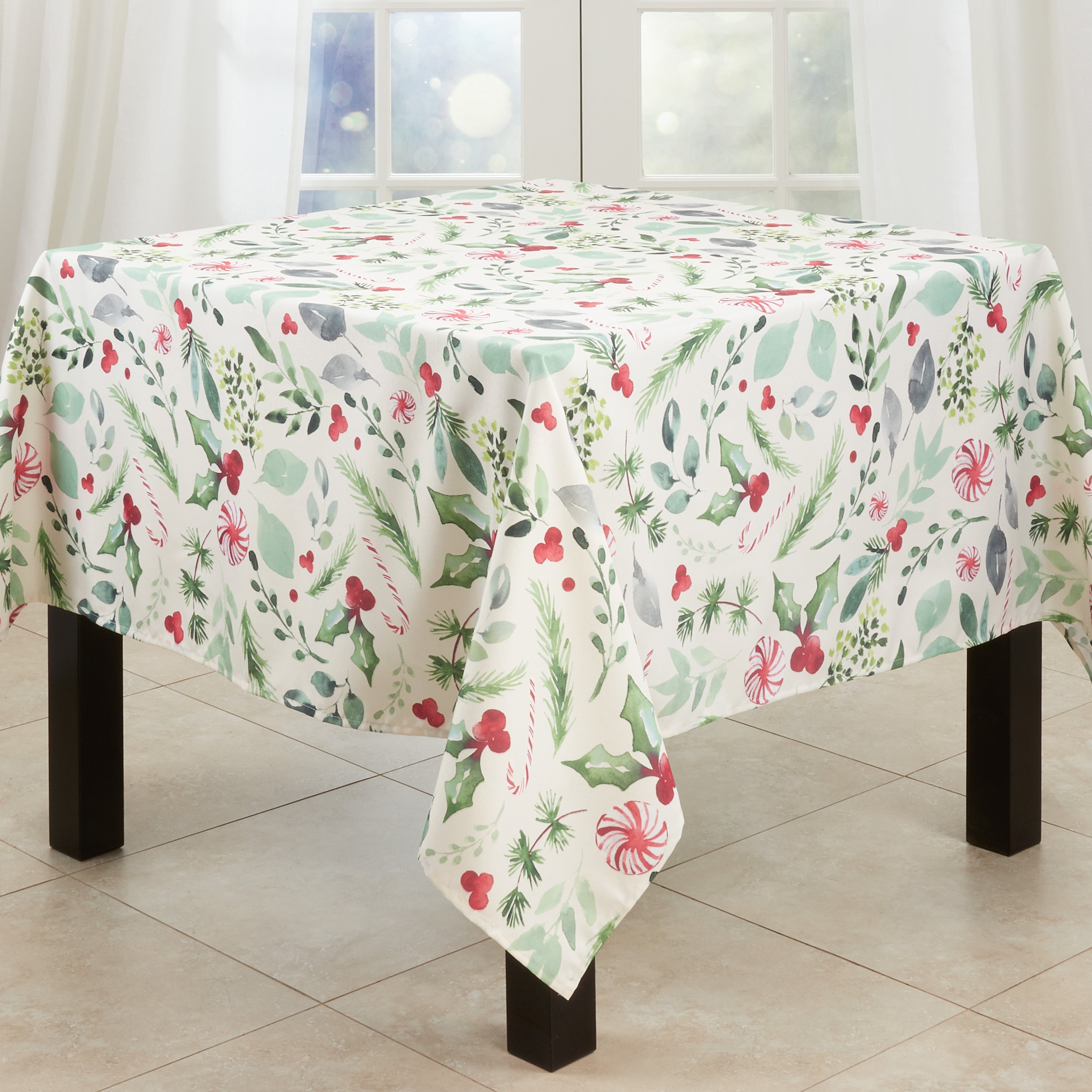 Christmas Foliage and Candy Canes Tablecloth