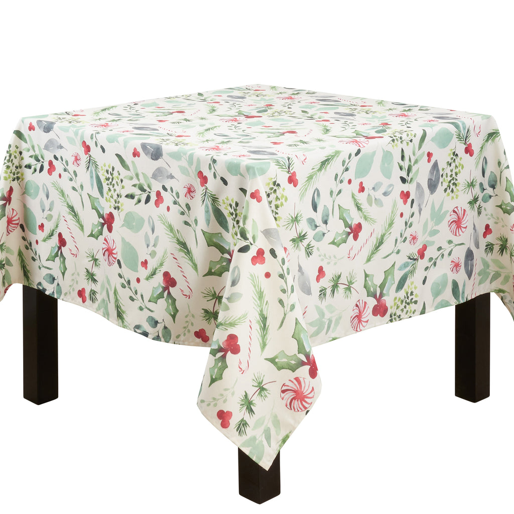Christmas Foliage and Candy Canes Tablecloth