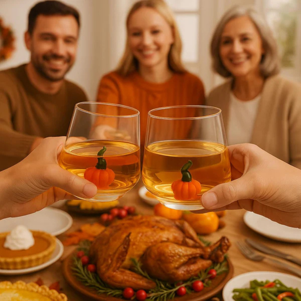 Pumpkin Stemles Wine Glasses, Set of 2