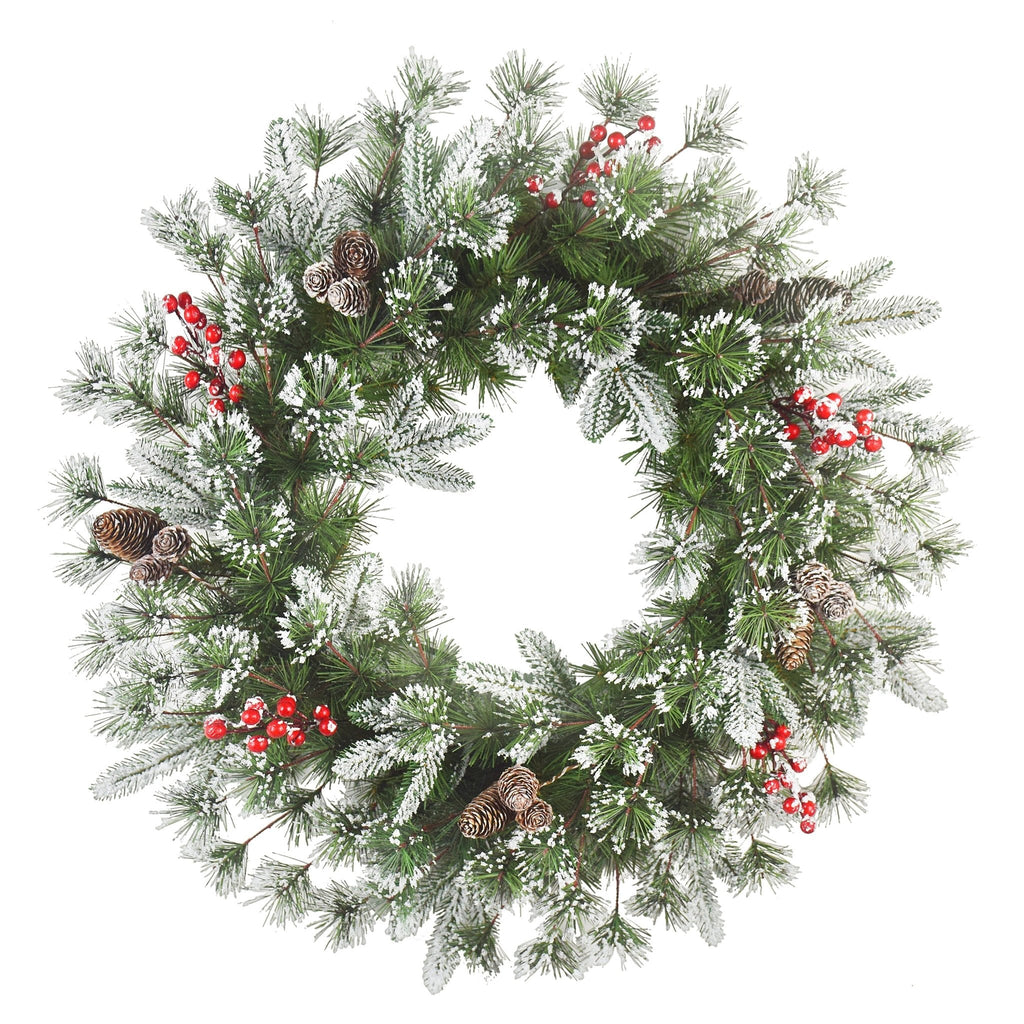 24 Decorated Wreath 200 Tips Pinecones & Red Berries