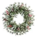 24 Decorated Wreath 200 Tips Pinecones & Red Berries