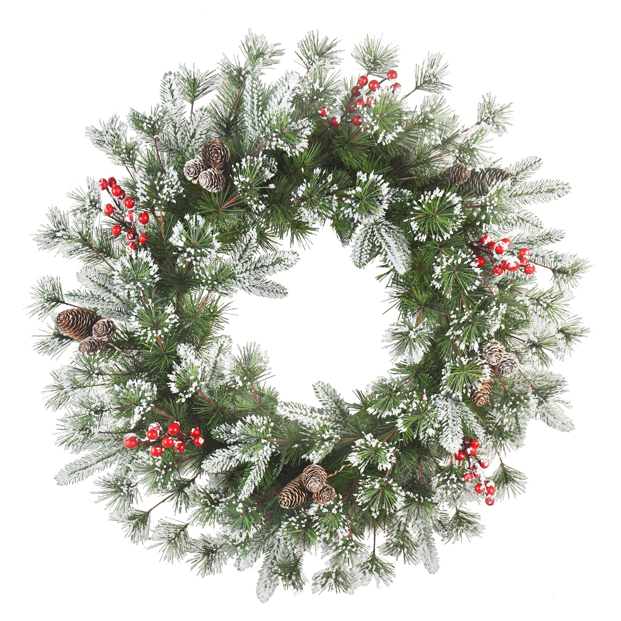 24 Decorated Wreath 200 Tips Pinecones & Red Berries