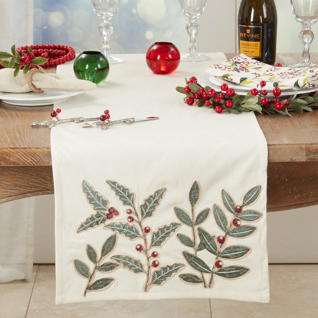 Whimsical Holly Berry Vine Table Runner