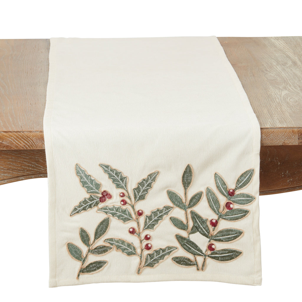 Whimsical Holly Berry Vine Table Runner