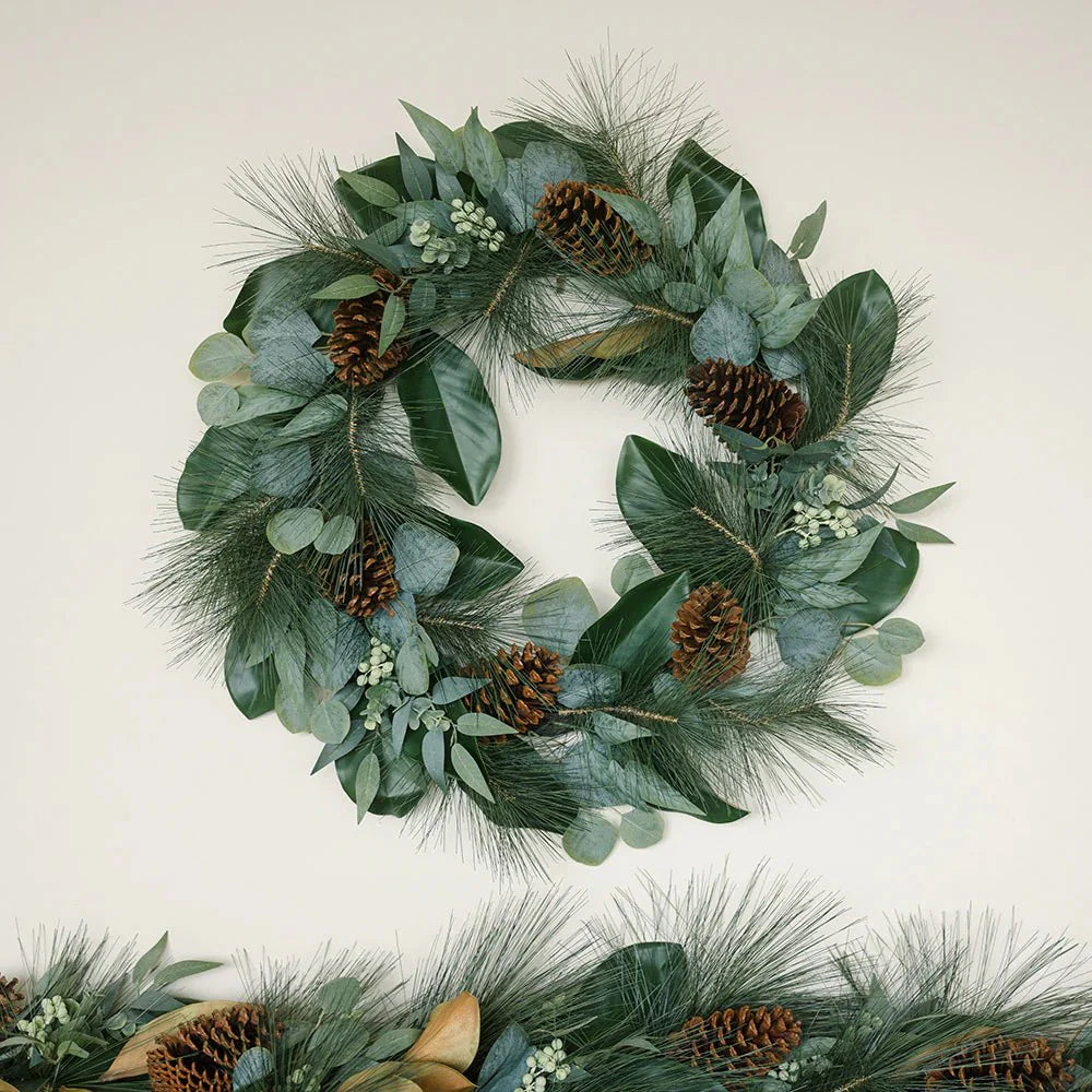 28 Magnolia, Eucalyptus, Pinecone, & Needle Pine Wreath