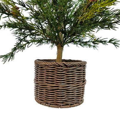 2' Pine Tree with Lifelike Branches and Rustic Pinecones in Brown Wired Basket