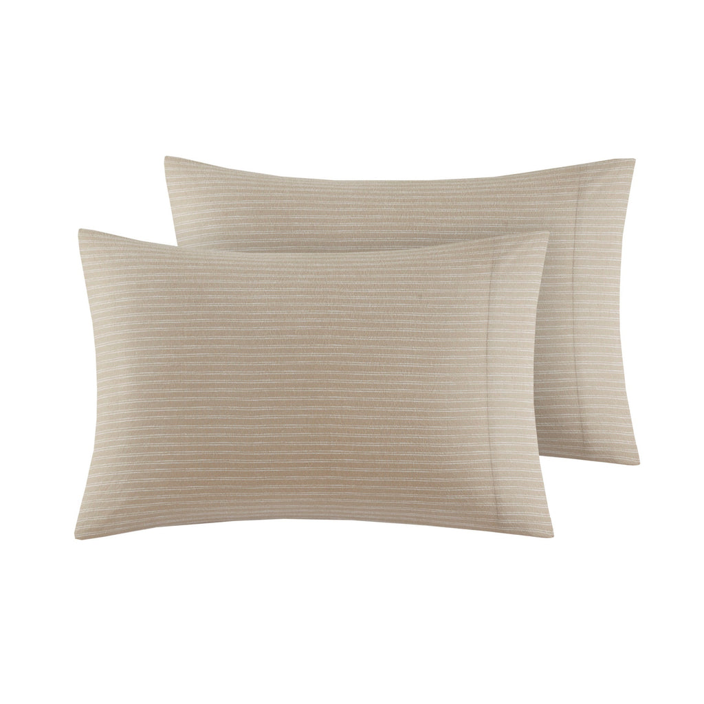 Beige & White Stripes 100% Cotton Flannel Printed Sheet Set