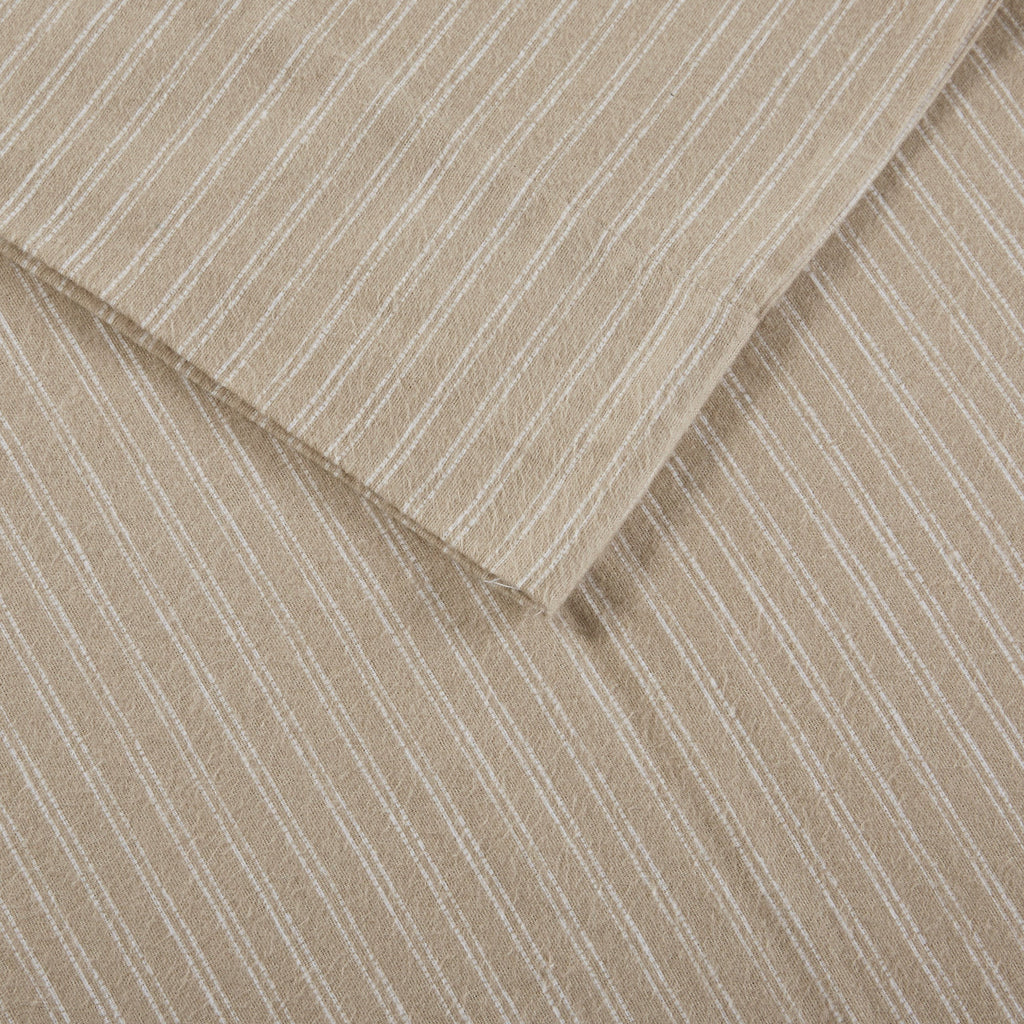 Beige & White Stripes 100% Cotton Flannel Printed Sheet Set