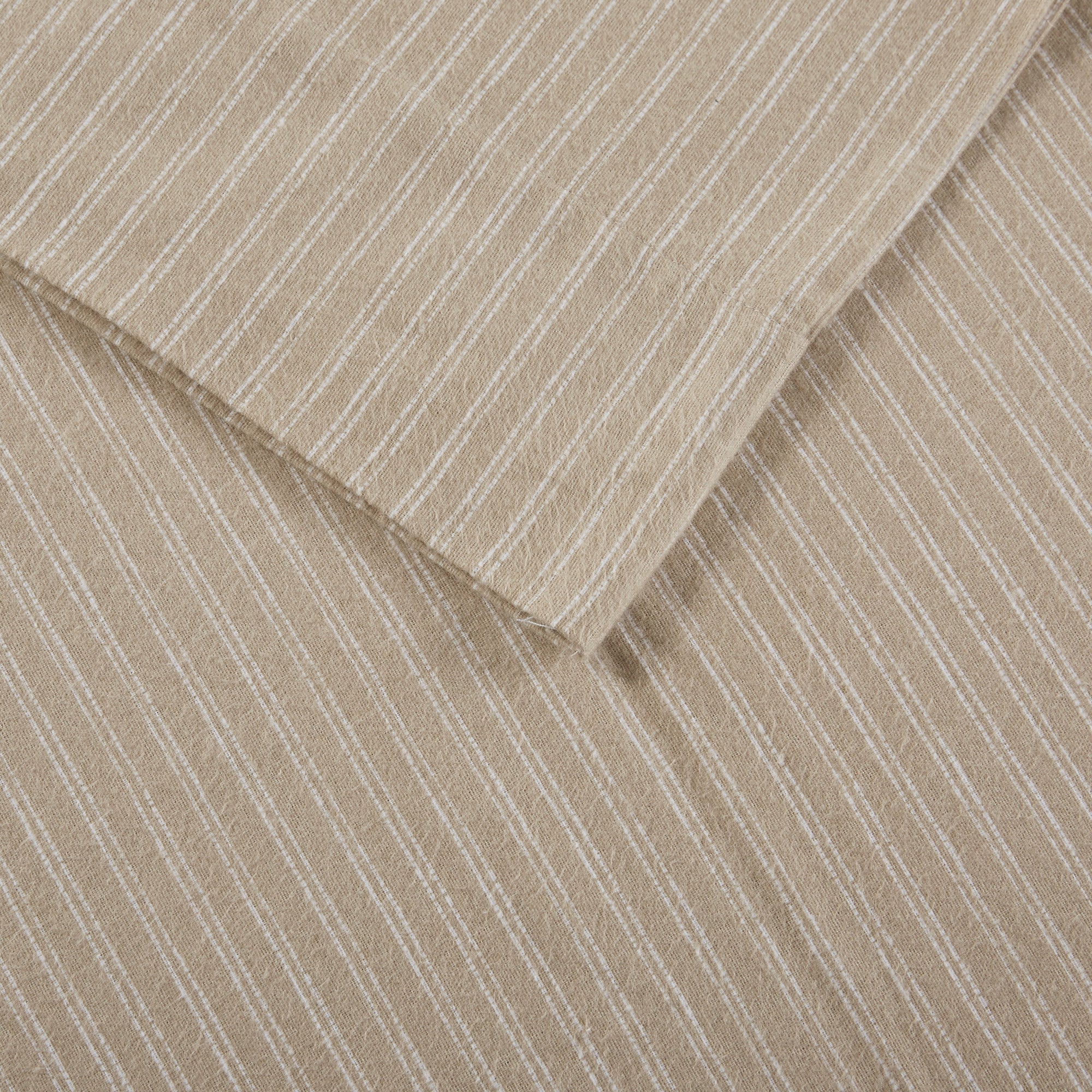 Beige & White Stripes 100% Cotton Flannel Printed Sheet Set