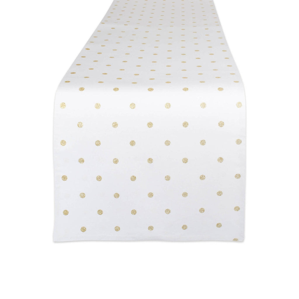 Metallic White & Gold Reversible Polka Dot Table Runner