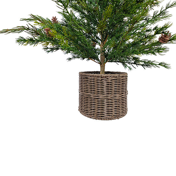 3' Pine Tree in Rustic Brown Basket with Mini Pinecones