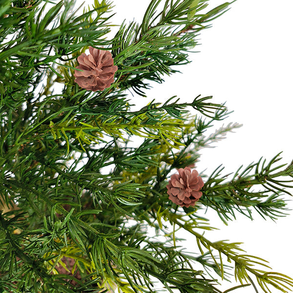 3' Pine Tree in Rustic Brown Basket with Mini Pinecones
