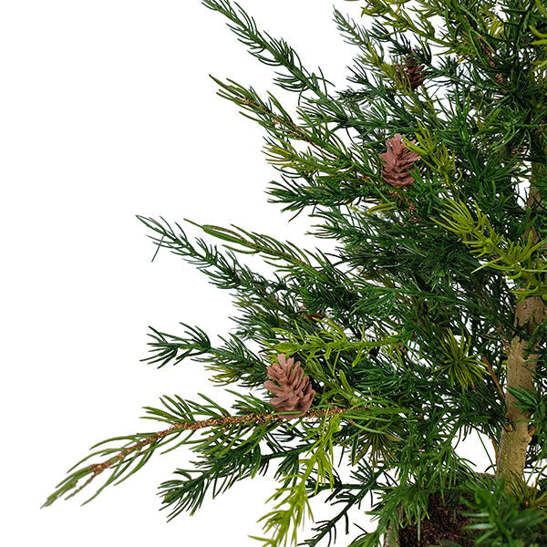 3' Pine Tree in Rustic Brown Basket with Mini Pinecones