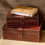 Genuine Leather Reptile Pattern Storage Boxes, Set of 2