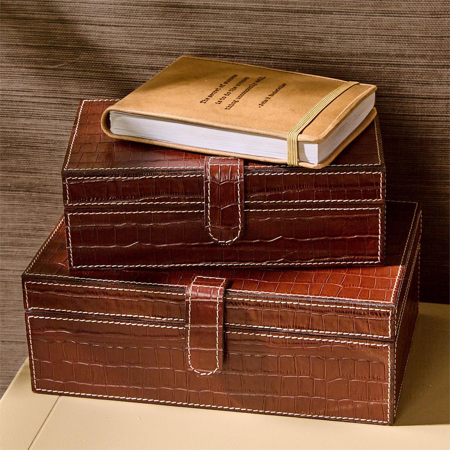 Genuine Leather Reptile Pattern Storage Boxes, Set of 2