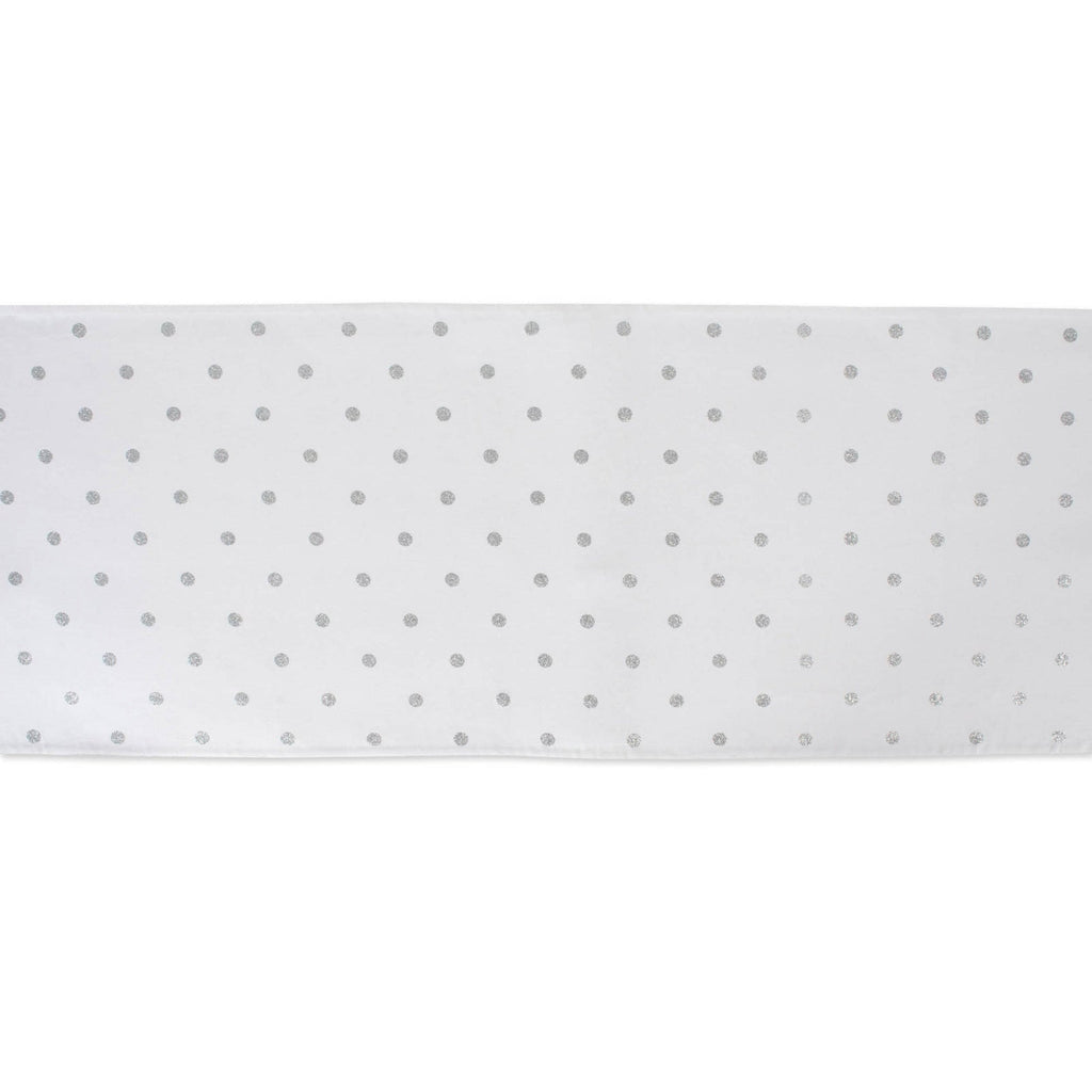 Metallic White & Silver Reversible Polka Dot Table Runner