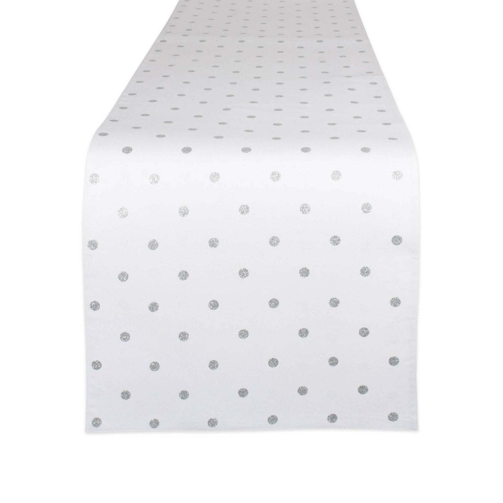 Metallic White & Silver Reversible Polka Dot Table Runner