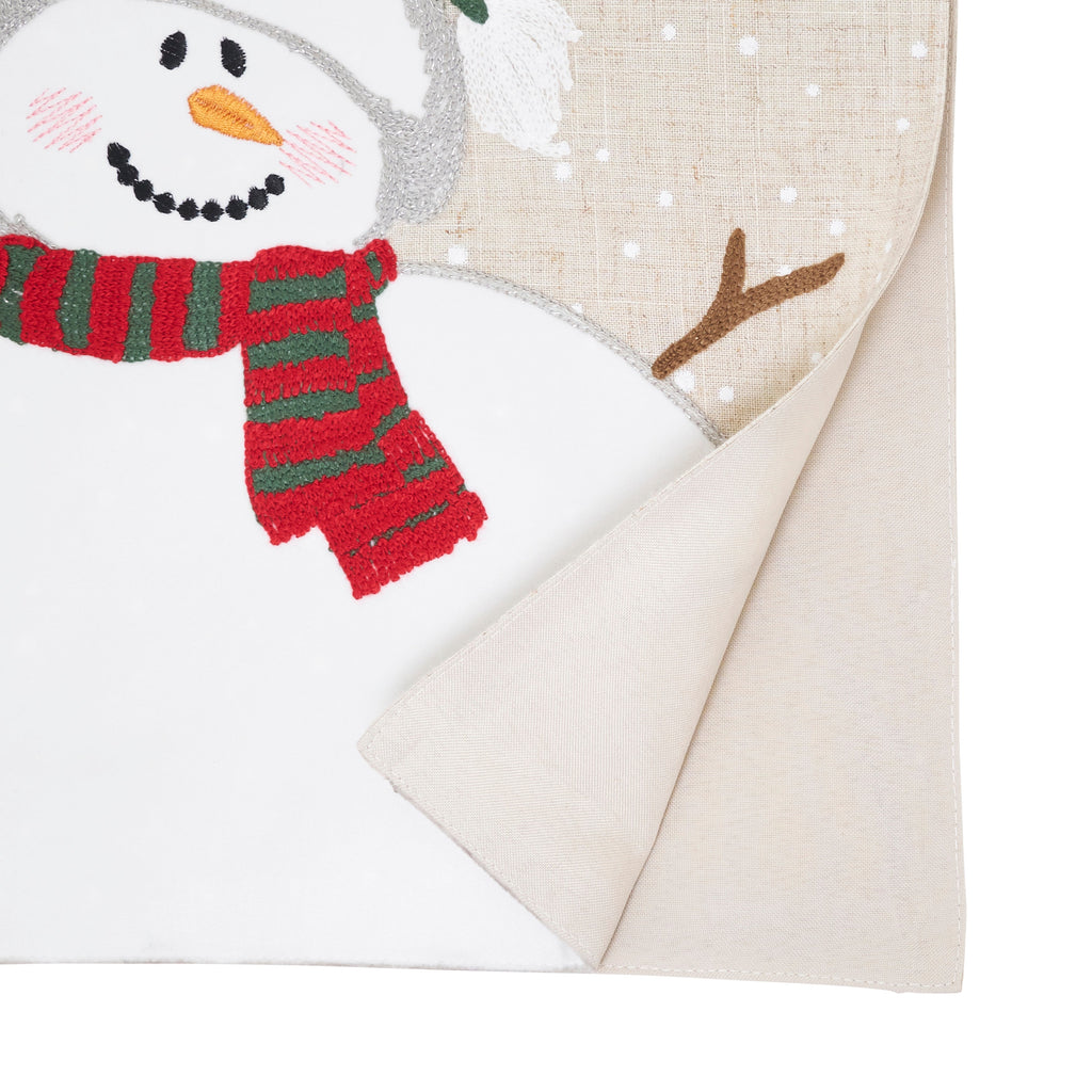 Linen Blend Snowman Table Runner