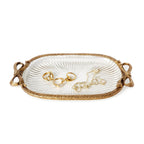 Antique Gold Finish Glass Vanity Table / Desk Tray w/ Bow Accent