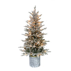 4.5 ft Pre-lit Potted Flocked Arctic Fir Artificial Christmas Tree with Clear Lights