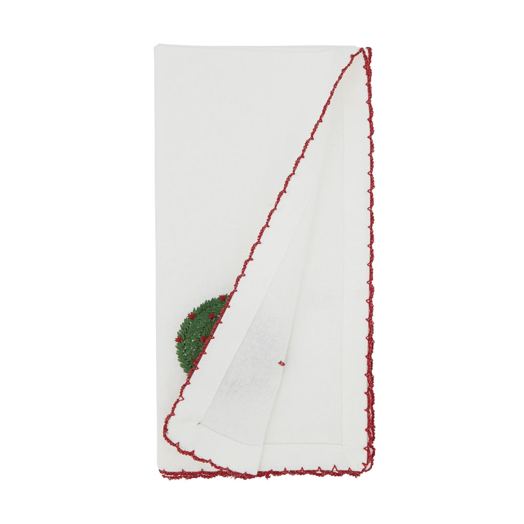 Holly Jolly Whip Stitch Wreath Napkin, Set of 4