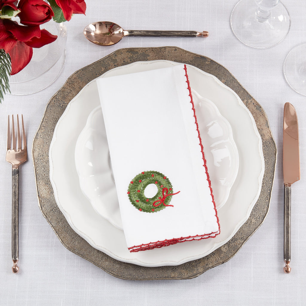 Holly Jolly Whip Stitch Wreath Napkin, Set of 4