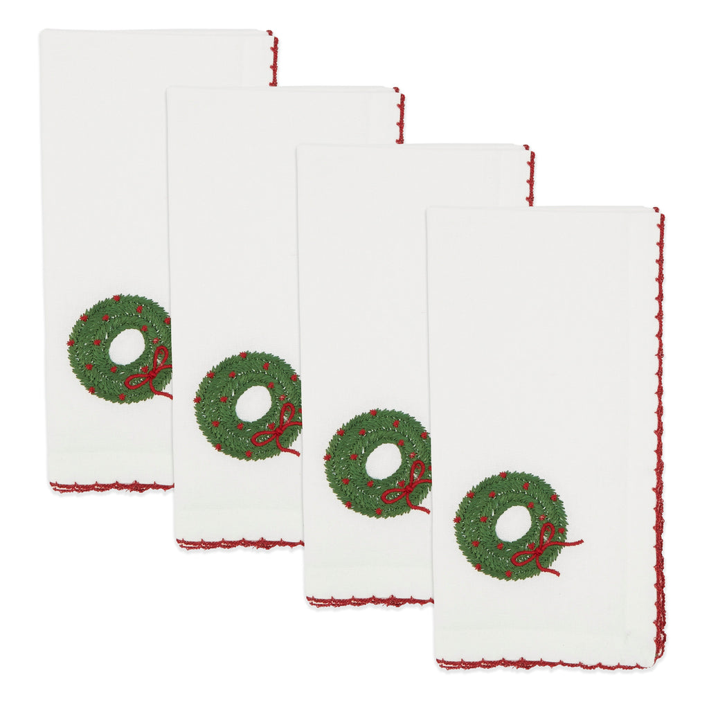 Holly Jolly Whip Stitch Wreath Napkin, Set of 4