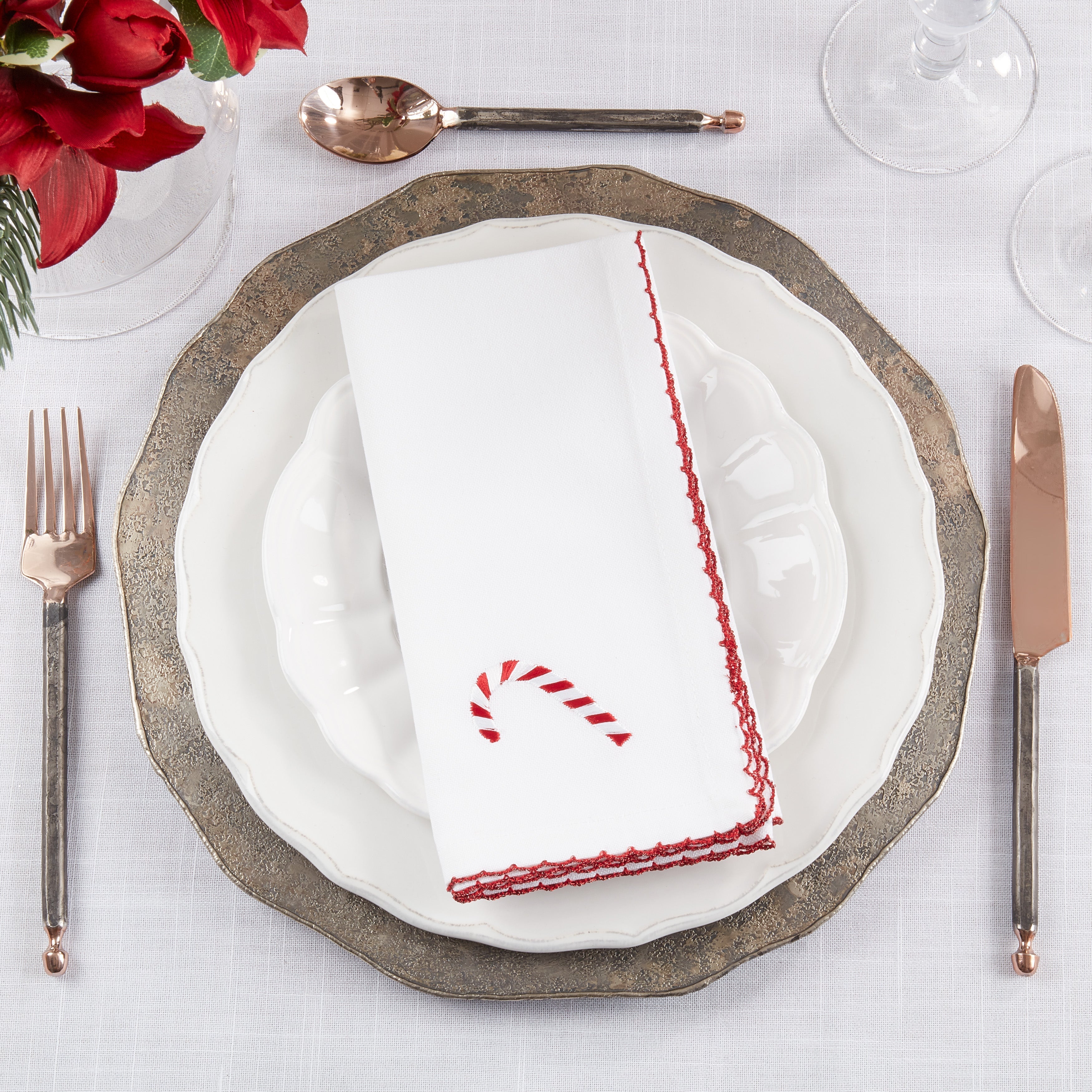 Whimsical Wonders Whip Stitch Candy Cane Napkin, Set of 4