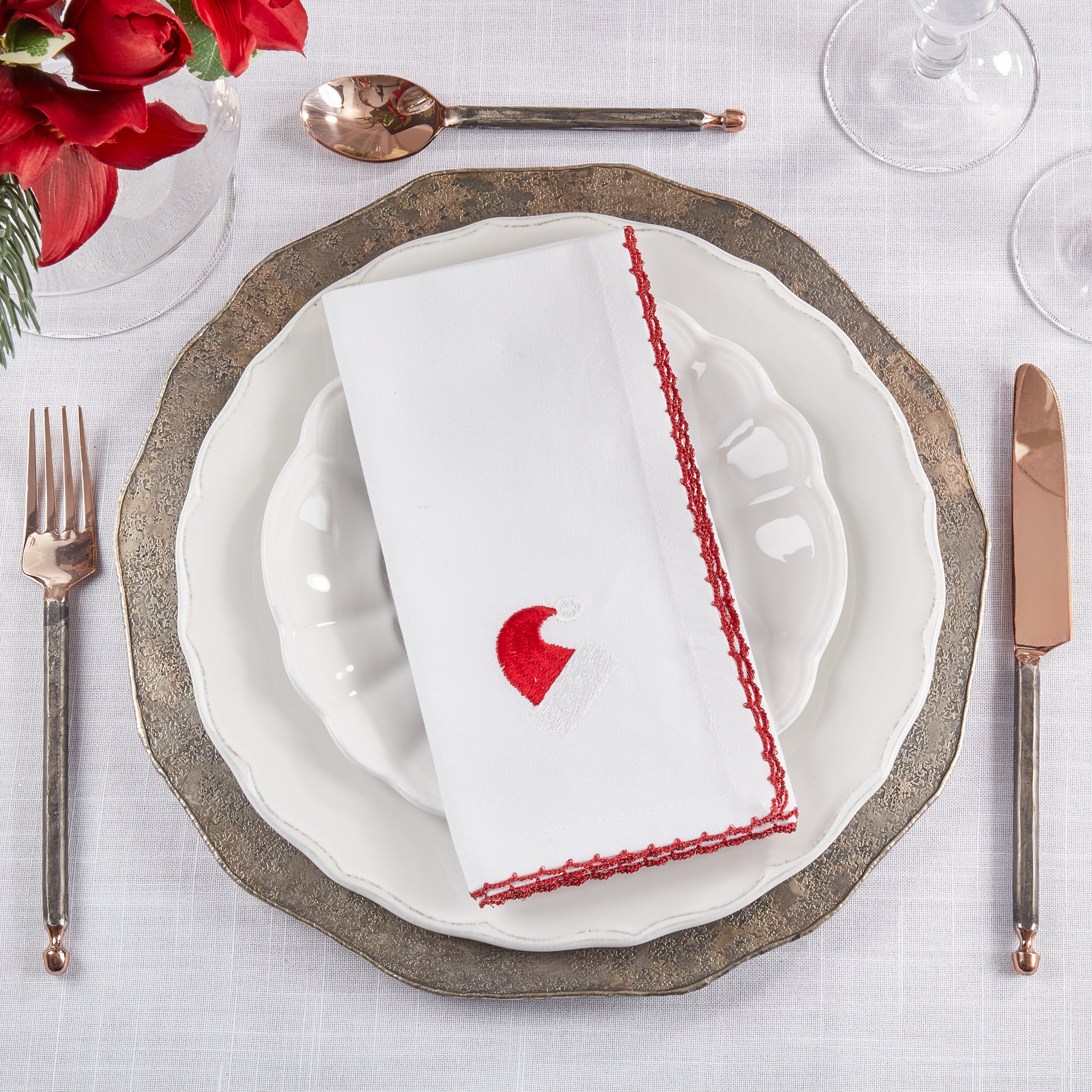 Jolly Joy Whip Stitch Santa Hat Napkin, Set of 4