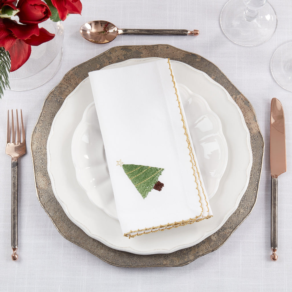 Festive Forest Whip Stitch Christmas Tree Napkin, Set of 4