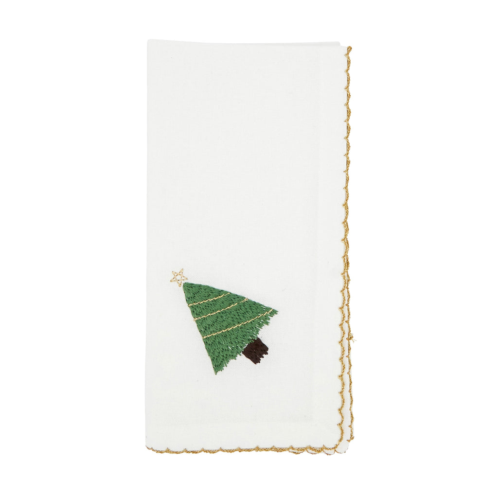 Festive Forest Whip Stitch Christmas Tree Napkin, Set of 4
